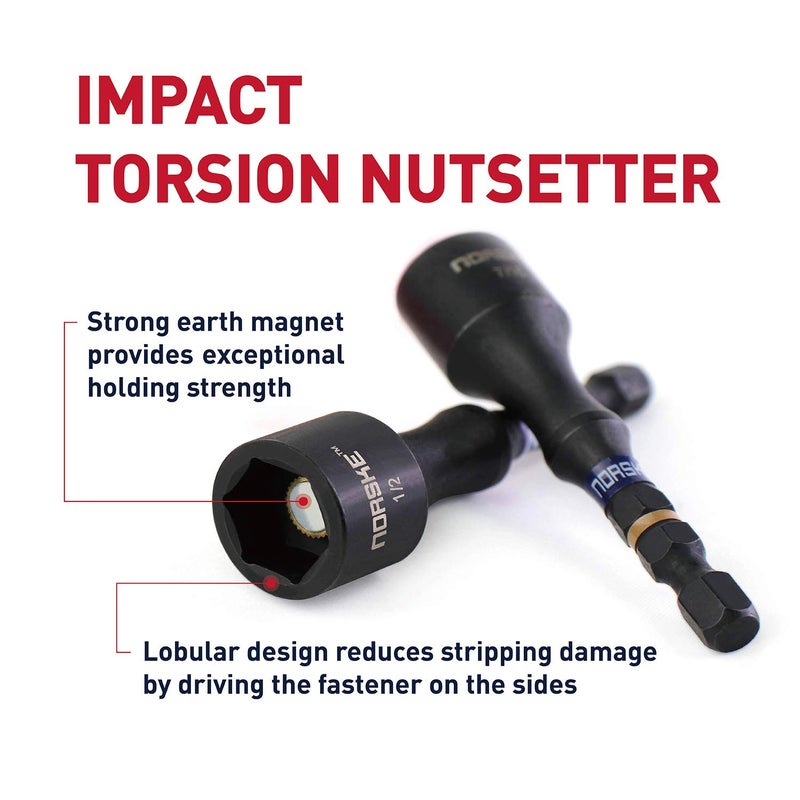 Norske Tools NIBPI650 Impact Torsion Magnetic Nutsetters (1/4", 5/16", 3/8", 7/16" and 1/2") 5pc Pack Clip - Image 3